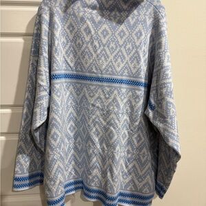 Tahari Plus Size Funnel Neck Sweater Blue Fair Isle Pattern 3X Cabincore Soft